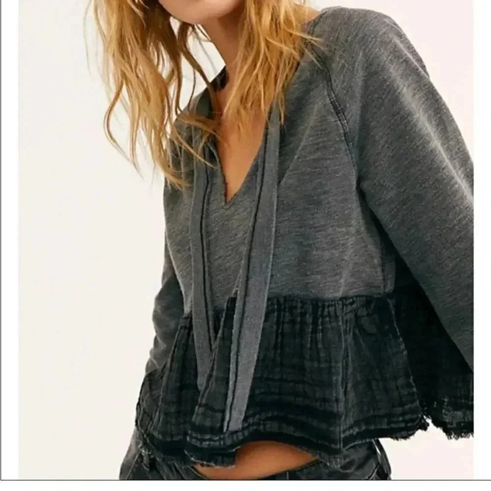 Free people Sweet Jane Pullover Gray and Black Top size S/P